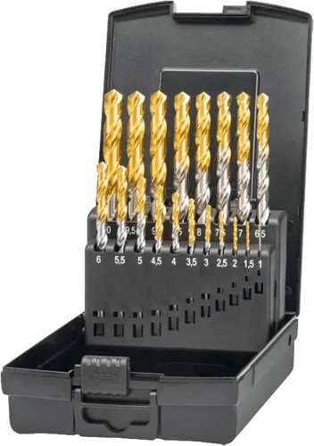 Phantom HSS-E Set Spiraalboren DIN 338 TiN-tip, met drievlaks schacht, (handgebr