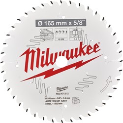 Milwaukee Cirkelzaagblad hout 165 x 15.87 x 1.6 Thin Kerf ATB 40T +18°