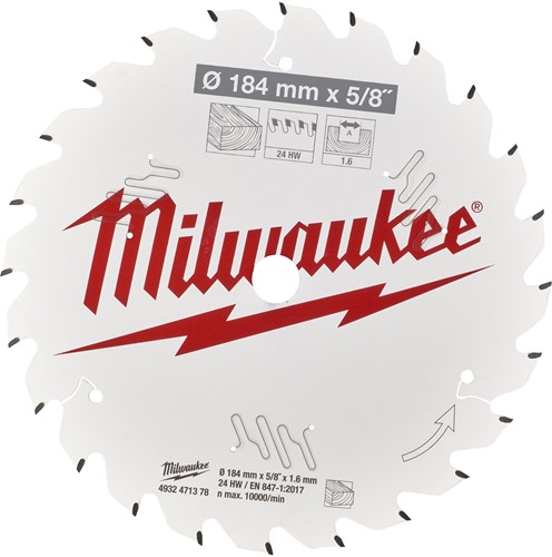 Milwaukee Cirkelzaagblad hout 184 x 5/8 x 1,6 Thin Kerf ATB 24T +15°