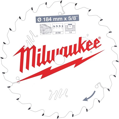Milwaukee Cirkelzaagblad hout 184 x 5/8 x 1,6 Thin Kerf ATB 24T +15°-2