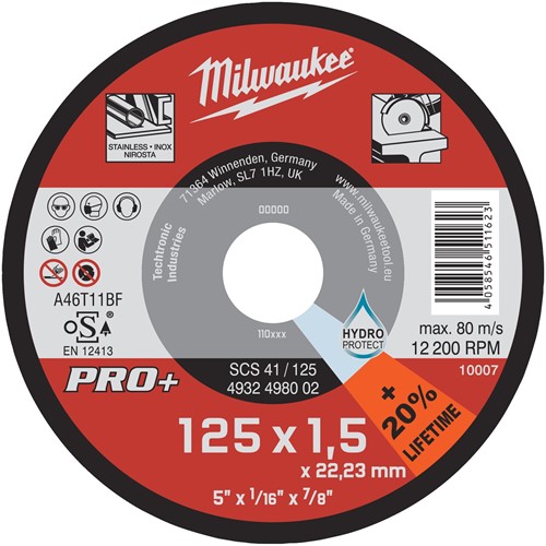 Milwaukee Doorslijpschijf metaal Contractor SCS41 125 x 1,5 mm dun (te bestellen per 50)