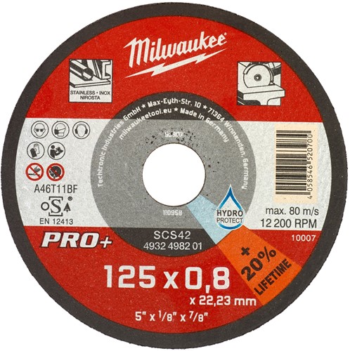 Milwaukee Doorslijpschijf metaal PRO+ SCS42 125 x 0,8 mm dun (te bestellen per 50)