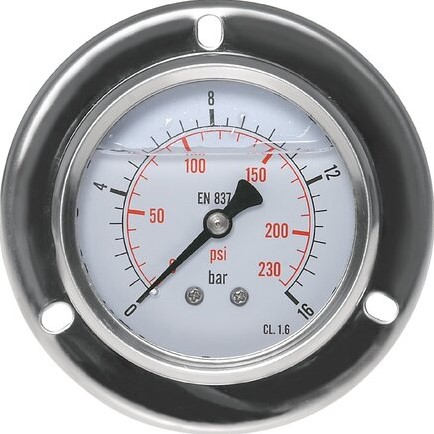 Manometer Frontring D63 1/4" AA 0 tot 16 bar gly.gevuld